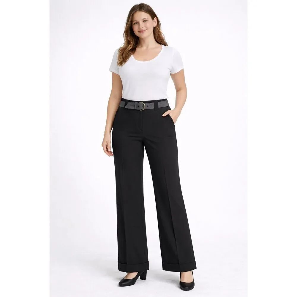 Robert Louis Black Dress Pants Wide Leg Belted Women Size 12